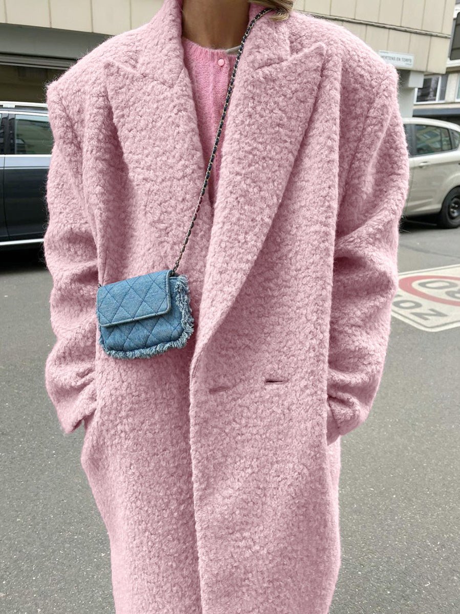 French Style Woolen Thick Lapel Coat Mid - length Coat - AmiraMart