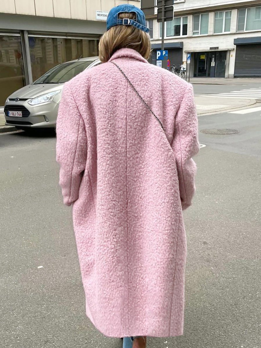 French Style Woolen Thick Lapel Coat Mid - length Coat - AmiraMart