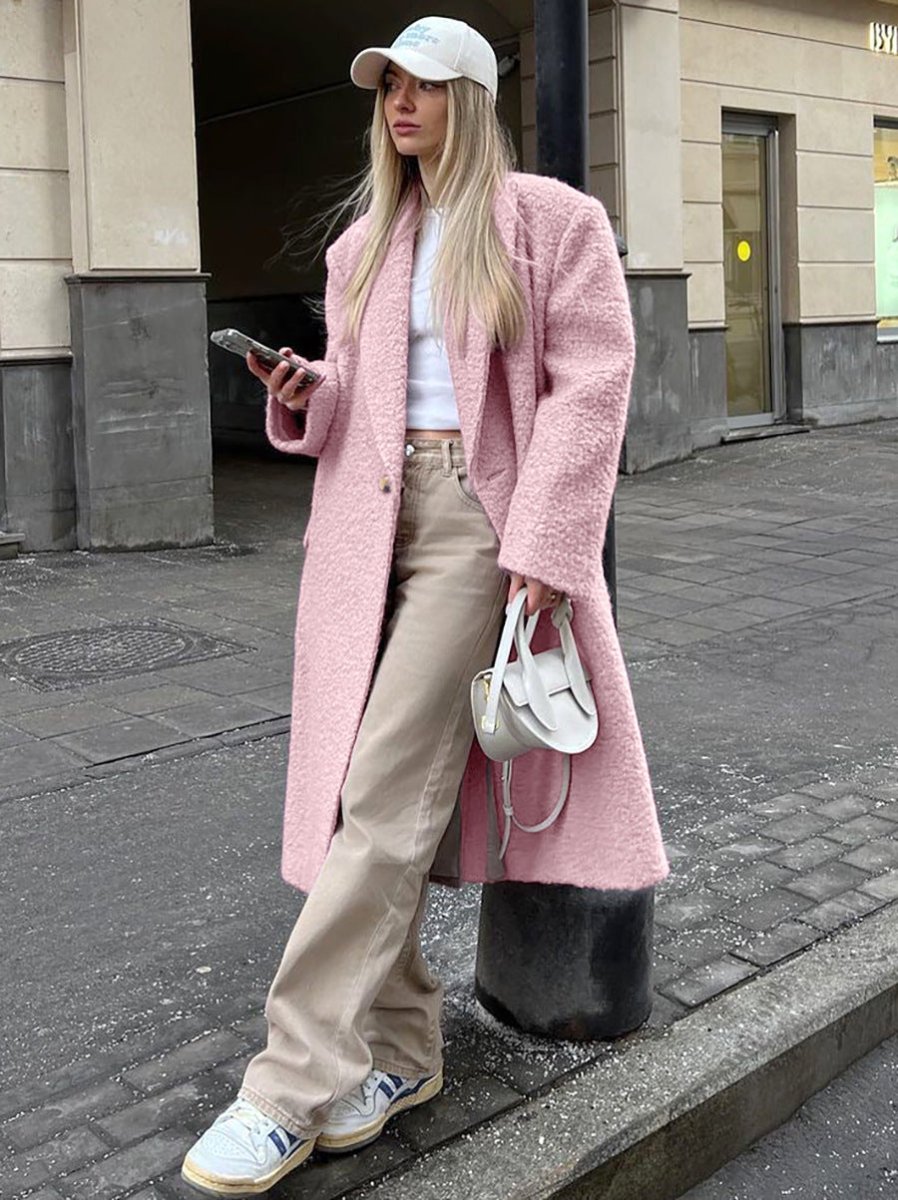 French Style Woolen Thick Lapel Coat Mid - length Coat - AmiraMart