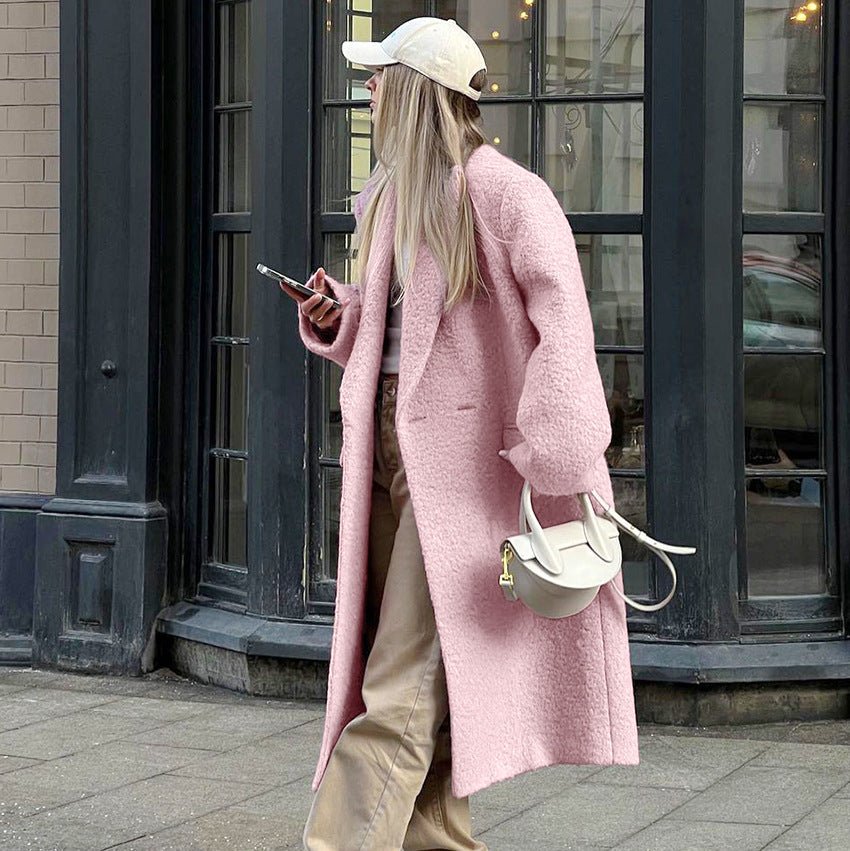 French Style Woolen Thick Lapel Coat Mid - length Coat - AmiraMart