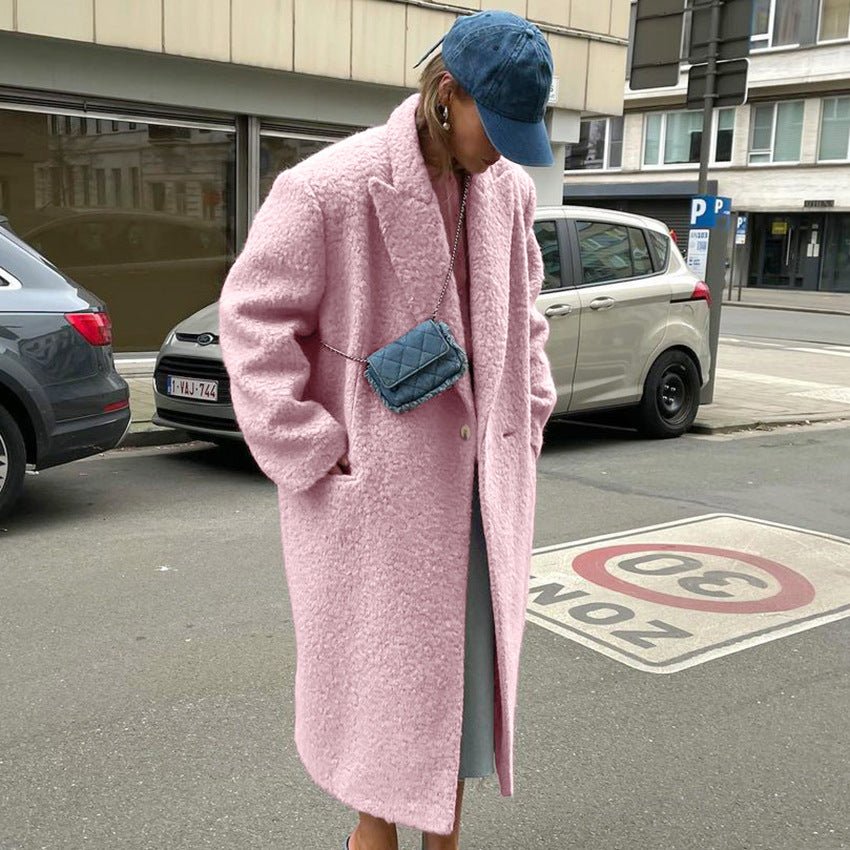 French Style Woolen Thick Lapel Coat Mid - length Coat - AmiraMart