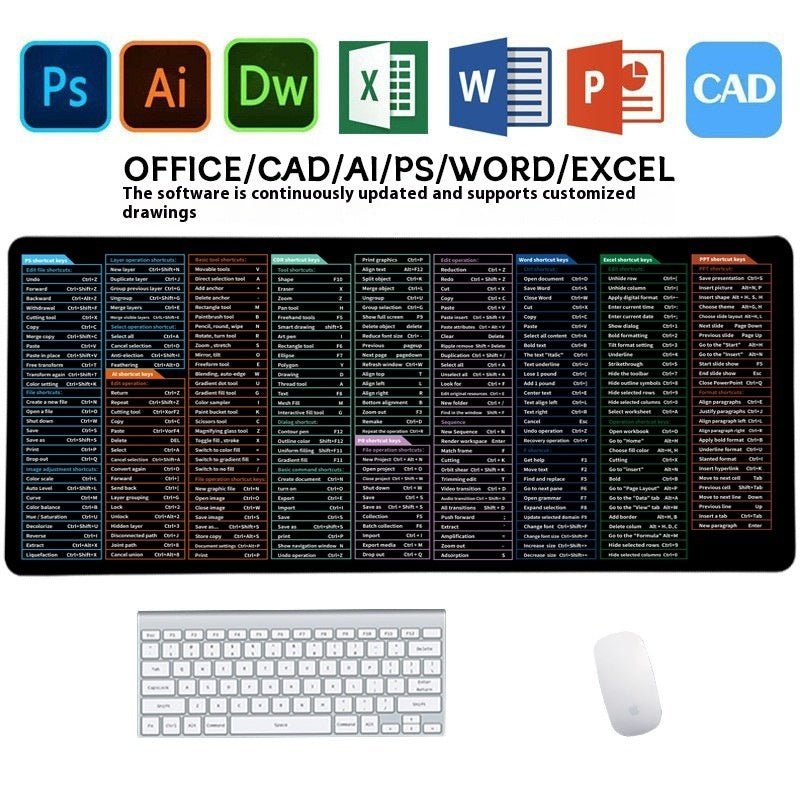Full English Shortcut Keys Super Large Stain - resistant Office Mouse Mat - AmiraMart