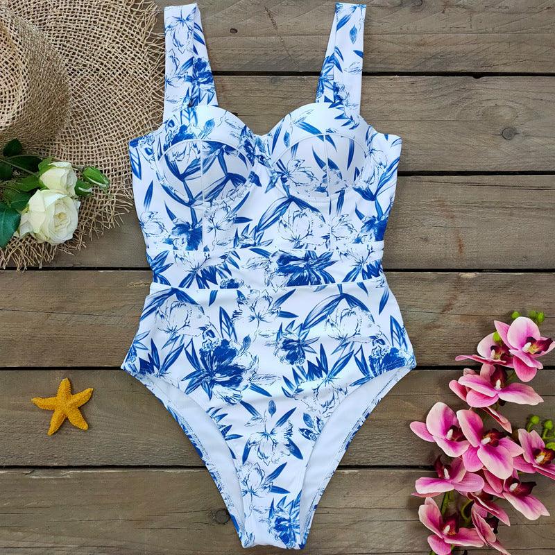 Gather Thin Flab Hiding One - piece Ladies Swimsuit - AmiraMart