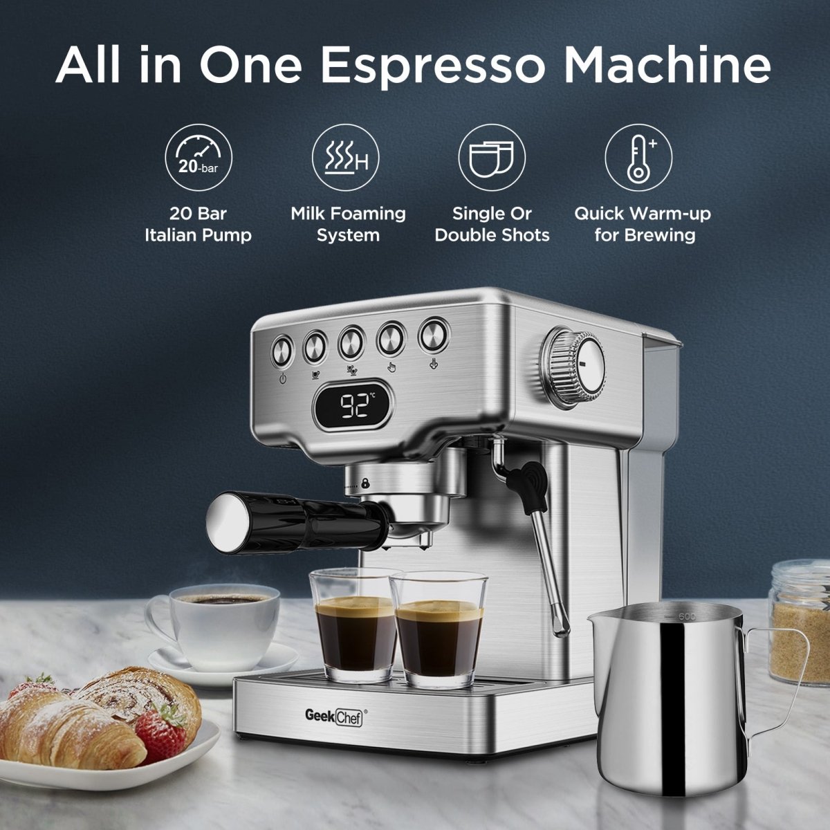 20 Bar Espresso Machine With Milk Frother - AmiraMart