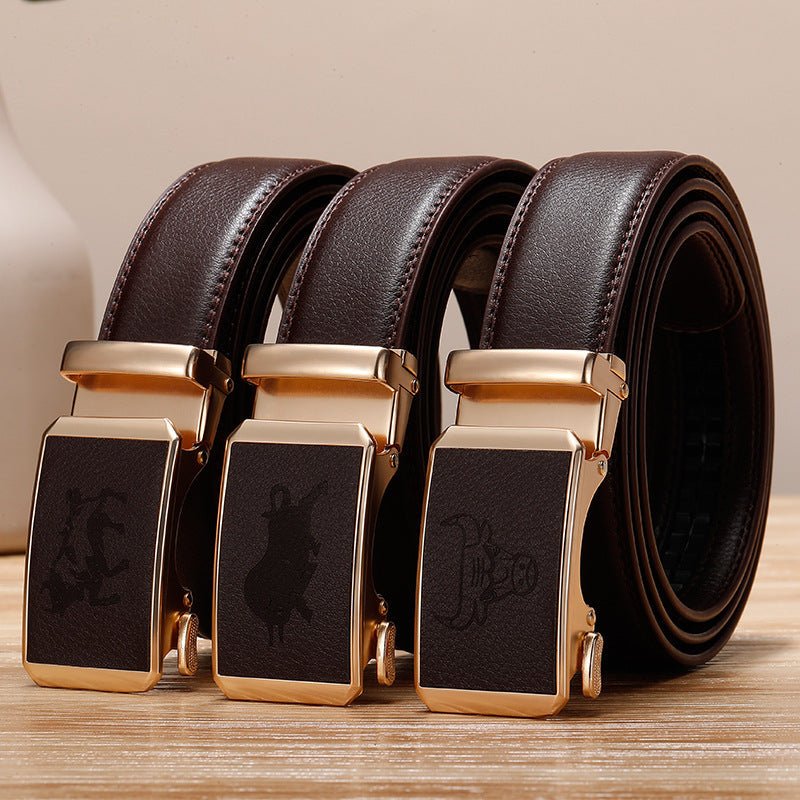 Genuine Leather Cowhide Belt With Automatic Buckle Belt - AmiraMart
