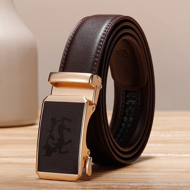 Genuine Leather Cowhide Belt With Automatic Buckle Belt - AmiraMart