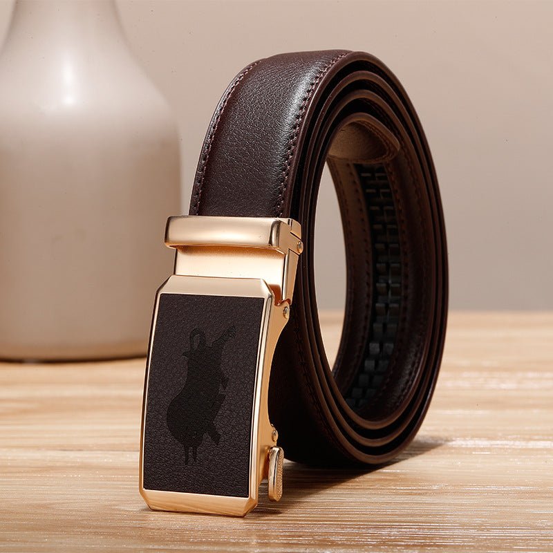 Genuine Leather Cowhide Belt With Automatic Buckle Belt - AmiraMart