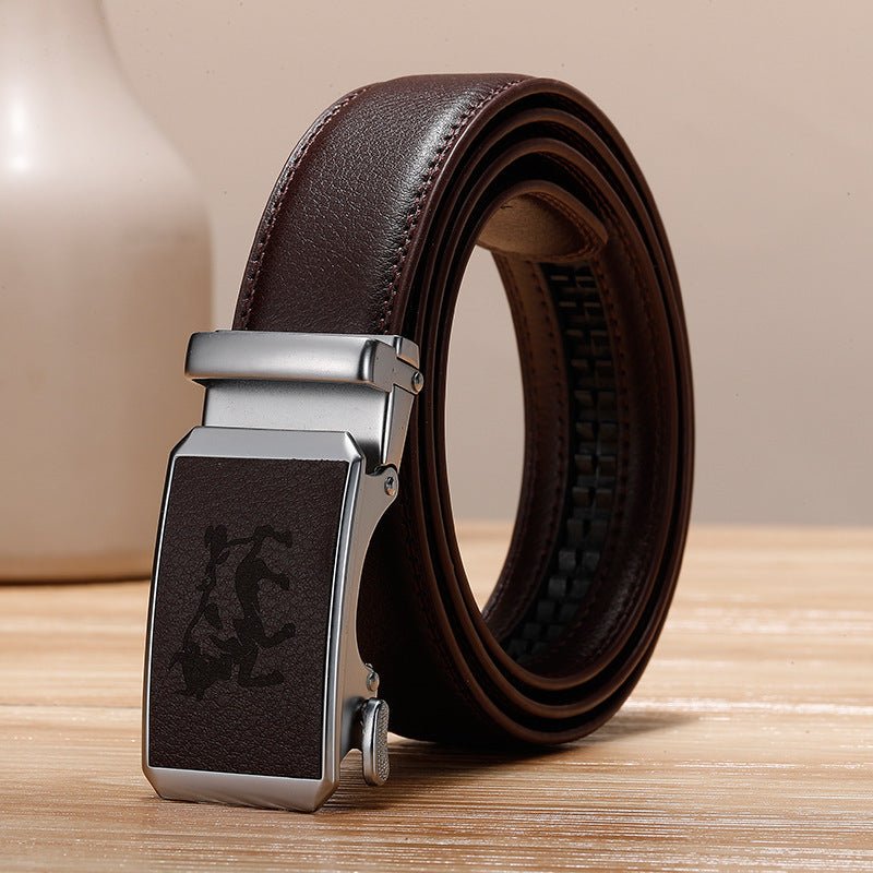 Genuine Leather Cowhide Belt With Automatic Buckle Belt - AmiraMart