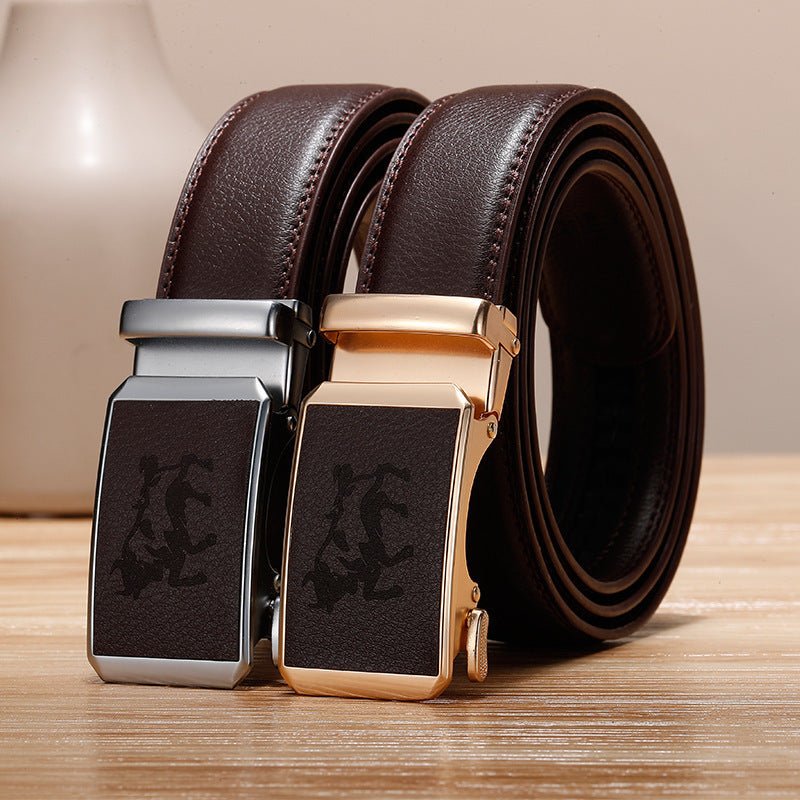 Genuine Leather Cowhide Belt With Automatic Buckle Belt - AmiraMart
