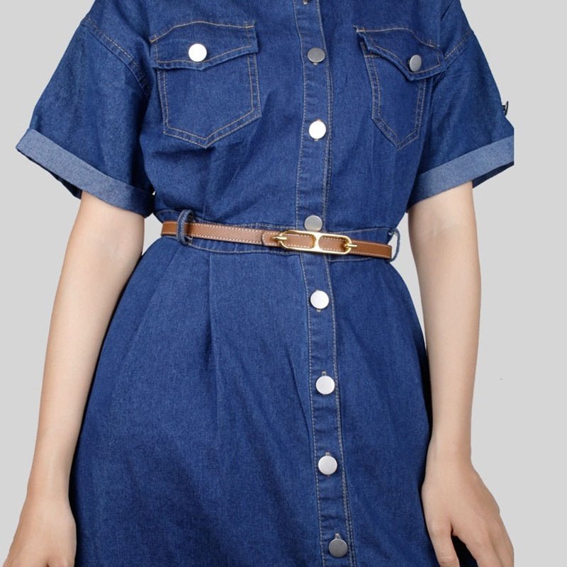 Genuine Leather Thin Belt All - matching Dress - AmiraMart