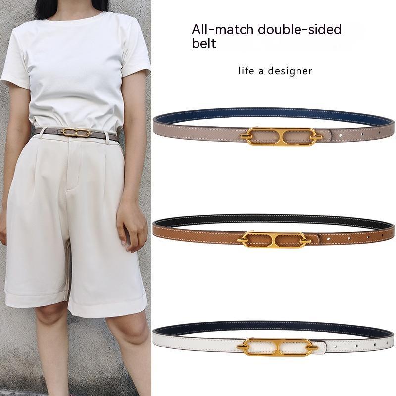 Genuine Leather Thin Belt All - matching Dress - AmiraMart