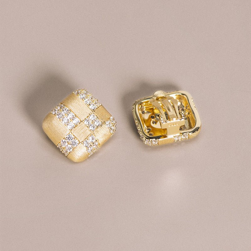 Geometric Diamond - embedded Square Ear Clip - AmiraMart