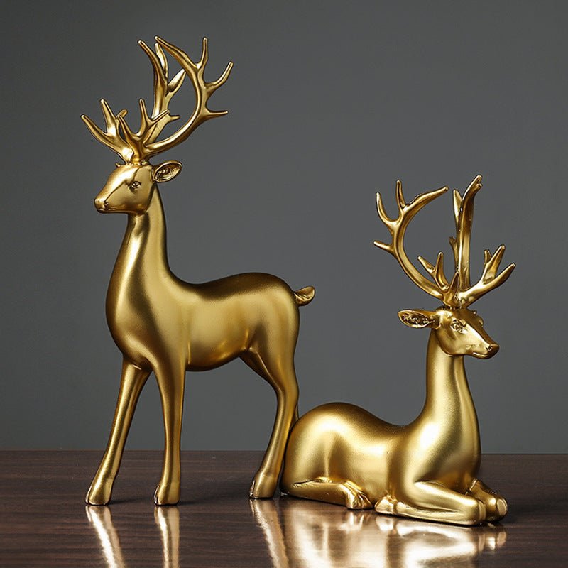 Golden Deer Resin Sculpture - AmiraMart