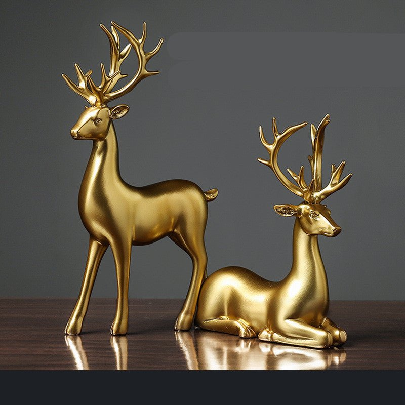 Golden Deer Resin Sculpture - AmiraMart