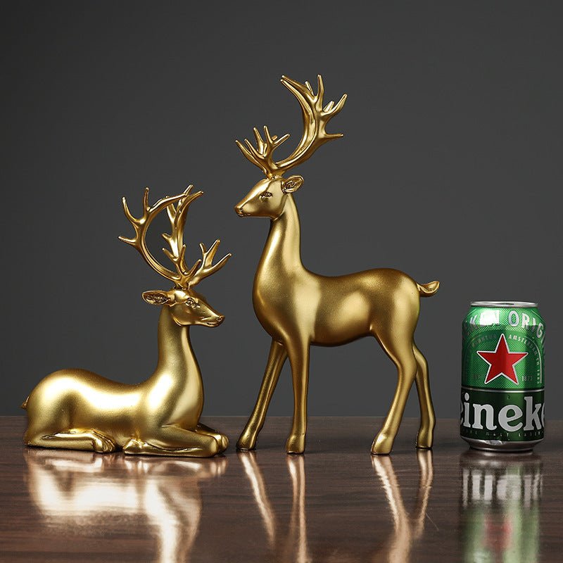 Golden Deer Resin Sculpture - AmiraMart
