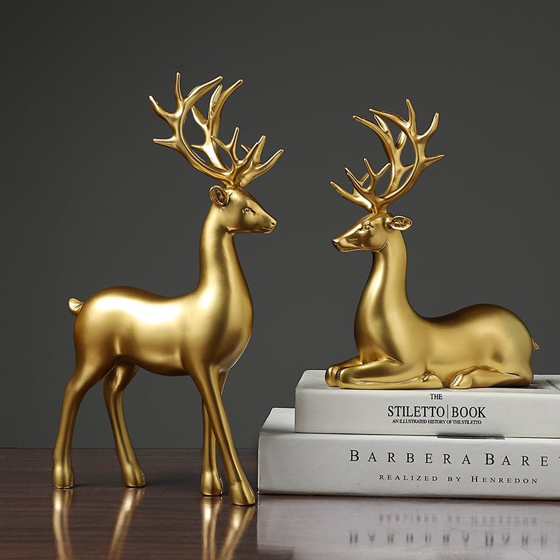 Golden Deer Resin Sculpture - AmiraMart