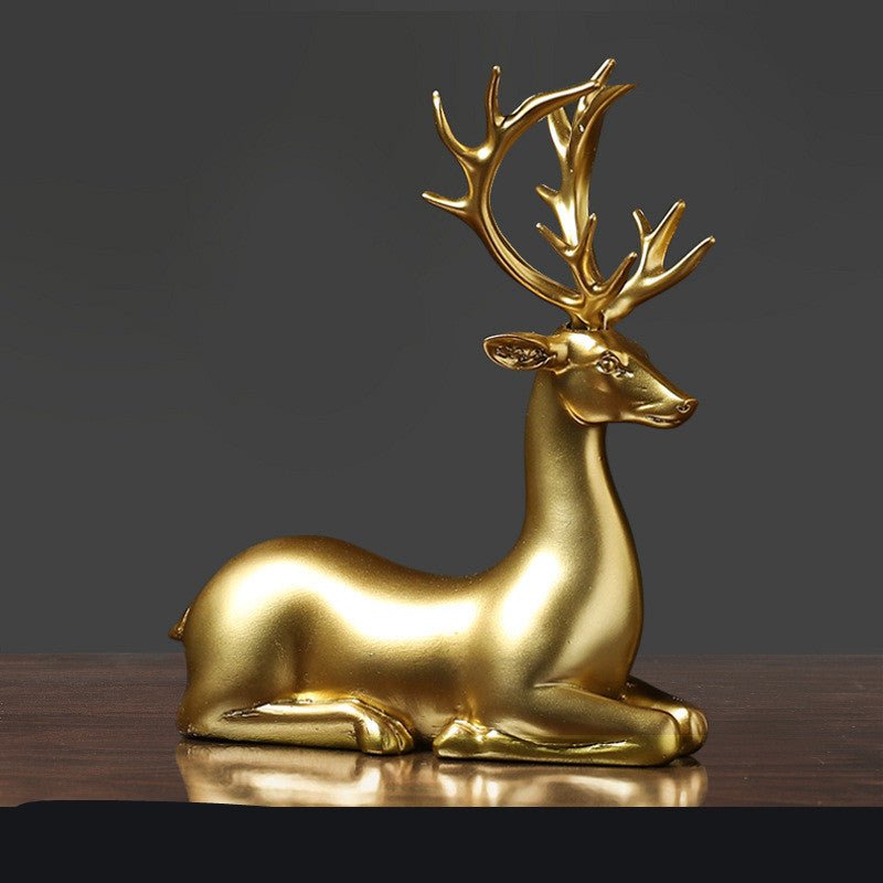 Golden Deer Resin Sculpture - AmiraMart