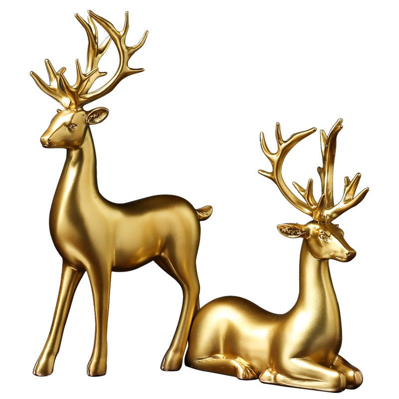 Golden Deer Resin Sculpture - AmiraMart