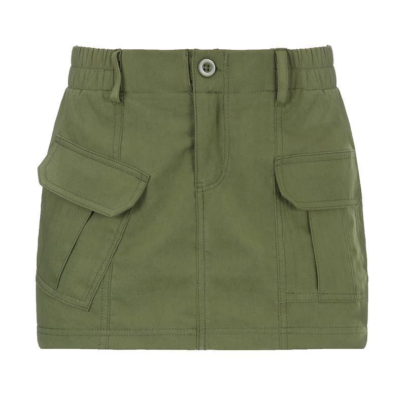 Green A - Line Skirt - Fashion Woven Skirt with Pockets - AmiraMart