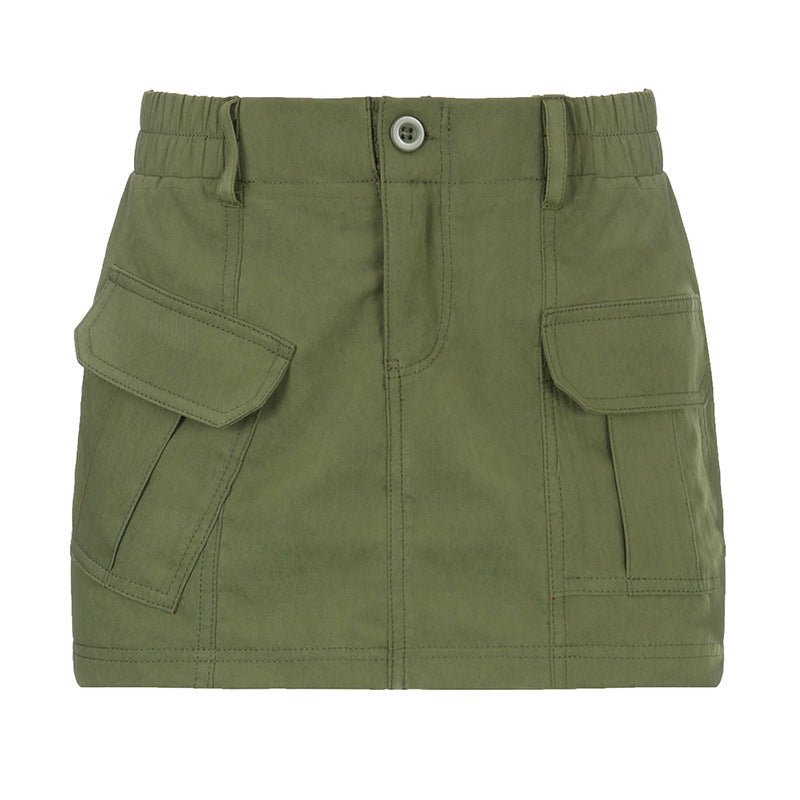 Green A - Line Skirt - Fashion Woven Skirt with Pockets - AmiraMart