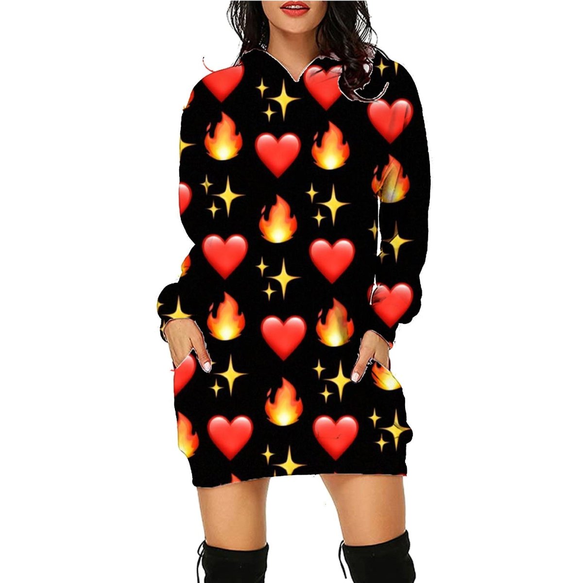 Halloween Print Long Hoodie With Pockets - AmiraMart