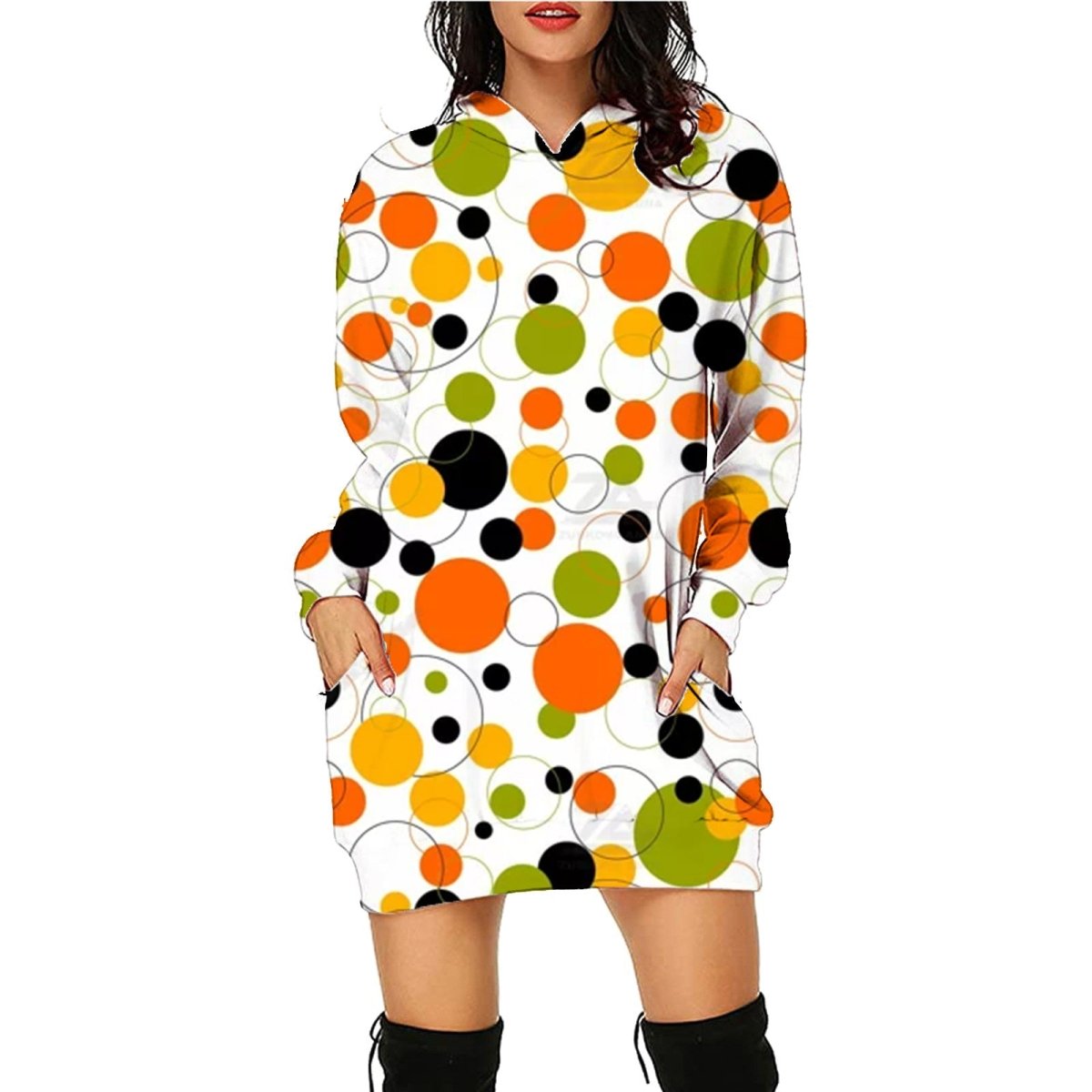 Halloween Print Long Hoodie With Pockets - AmiraMart