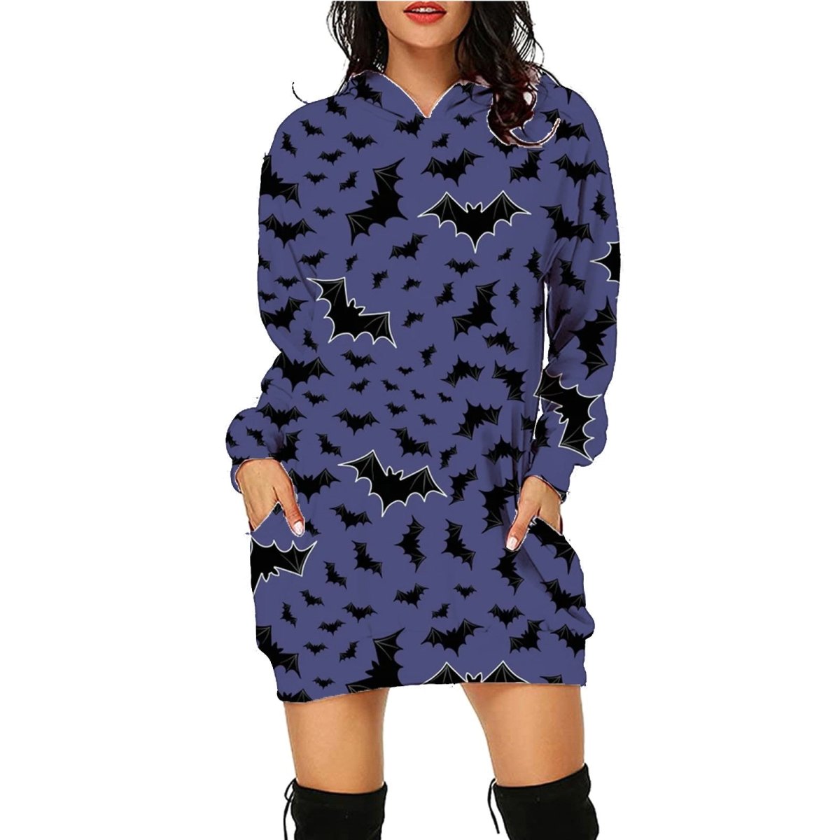 Halloween Print Long Hoodie With Pockets - AmiraMart