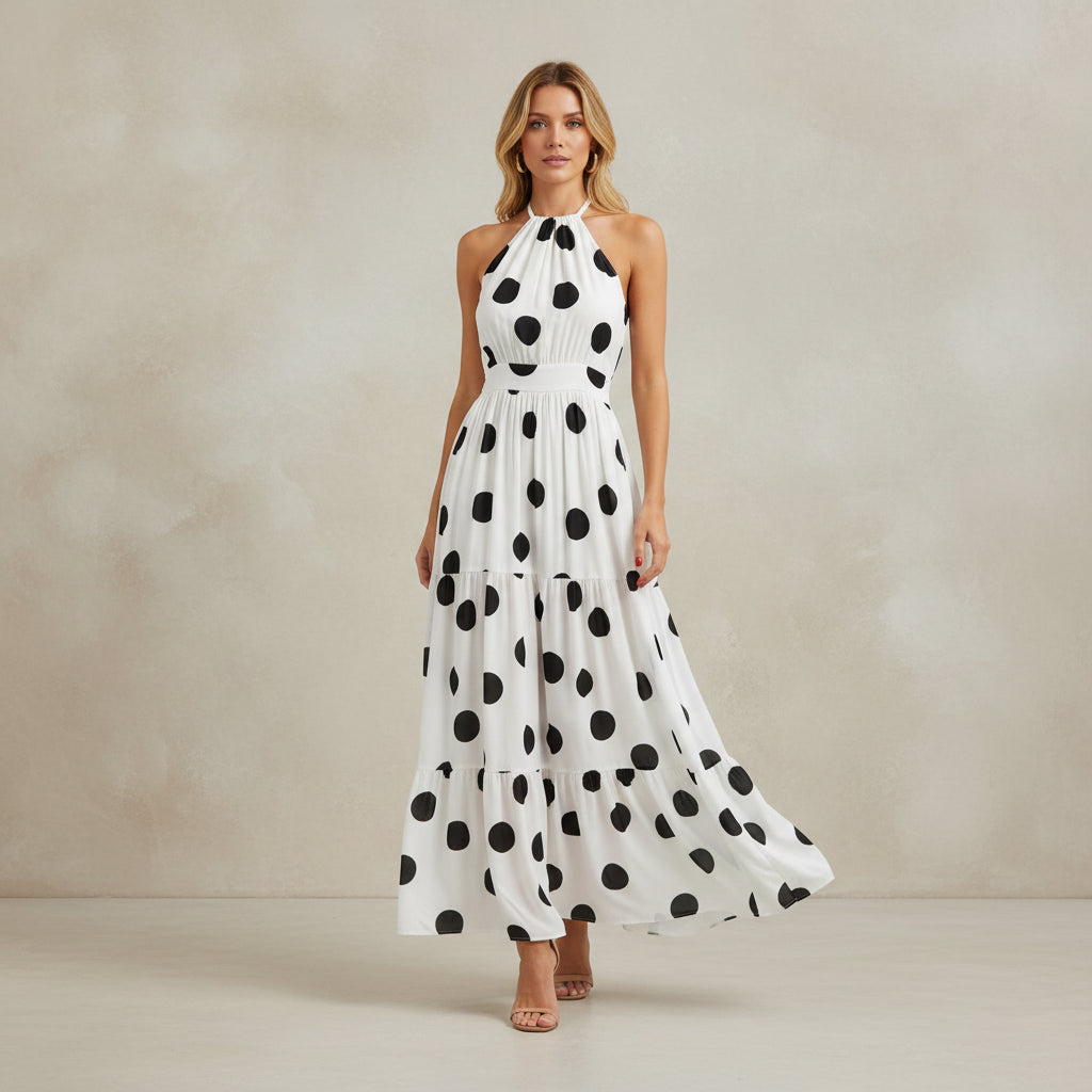 Halterneck Strap Bohemian Digital Print Long Dress - AmiraMart
