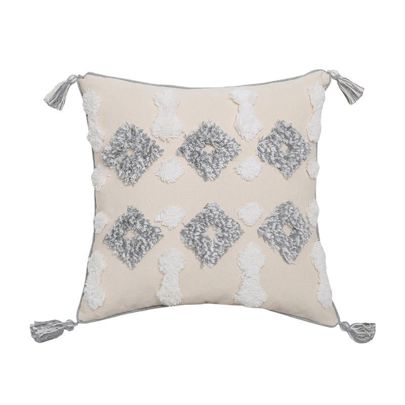Hand - embroidered Tufted Throw Pillow Case - AmiraMart