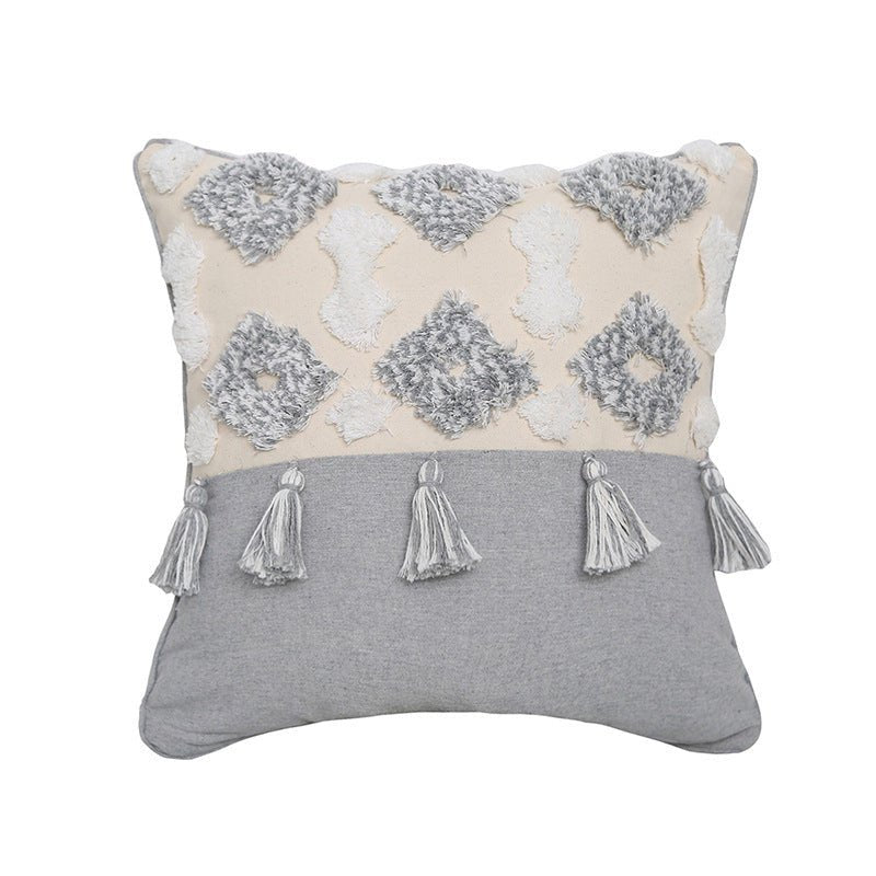 Hand - embroidered Tufted Throw Pillow Case - AmiraMart