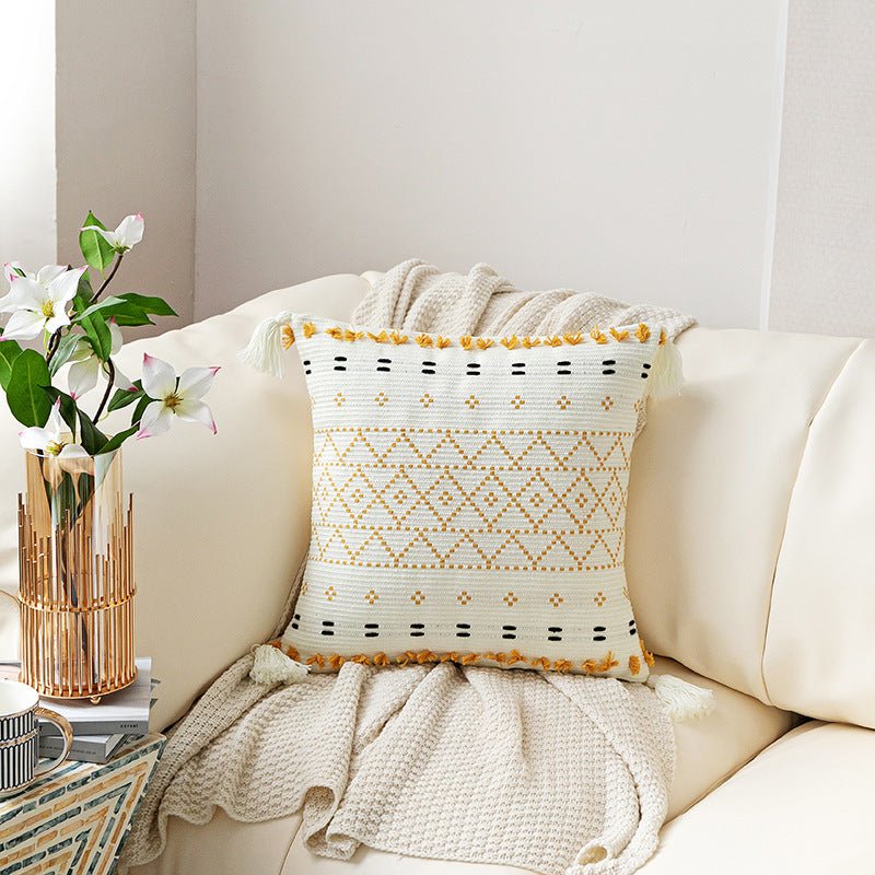 Hand - embroidered Tufted Throw Pillow Case - AmiraMart