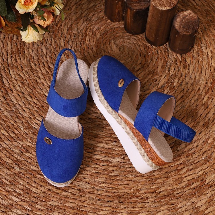 Hemp Rope Wedges Sandals Summer Lightweight Braided Closed Toe Elastic Band Shoes For Women - AmiraMart