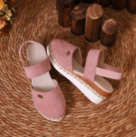 Hemp Rope Wedges Sandals Summer Lightweight Braided Closed Toe Elastic Band Shoes For Women - AmiraMart
