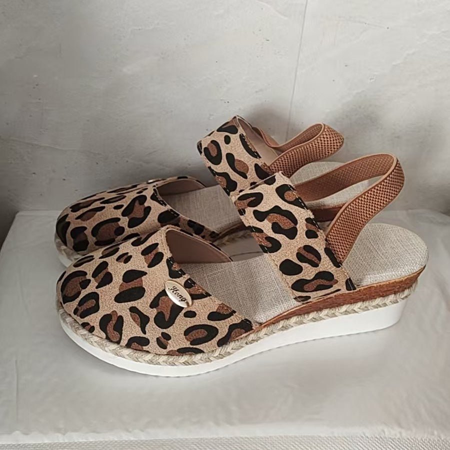 Hemp Rope Wedges Sandals Summer Lightweight Braided Closed Toe Elastic Band Shoes For Women - AmiraMart