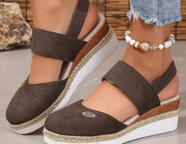 Hemp Rope Wedges Sandals Summer Lightweight Braided Closed Toe Elastic Band Shoes For Women - AmiraMart
