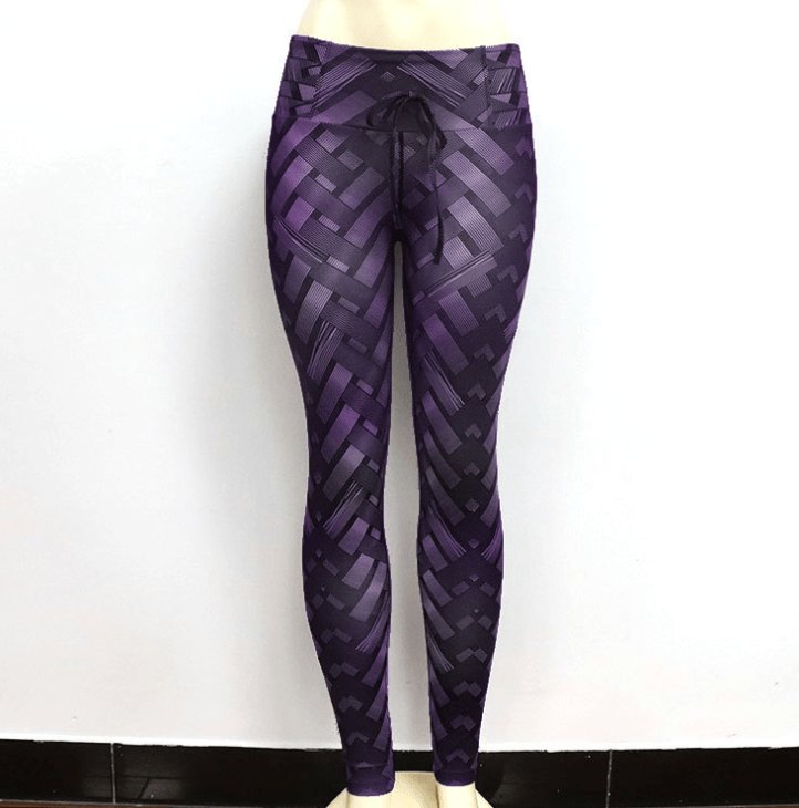 High Waist Iron Weave Print Push Up Yoga Workout Leggings - AmiraMart