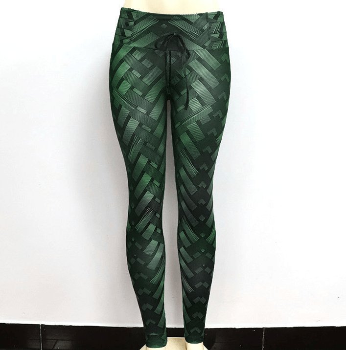 High Waist Iron Weave Print Push Up Yoga Workout Leggings - AmiraMart