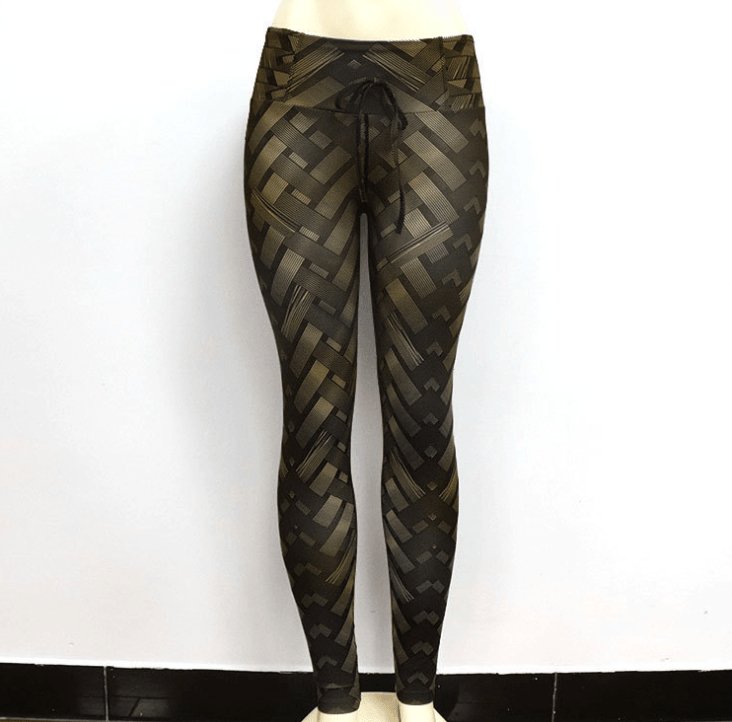 High Waist Iron Weave Print Push Up Yoga Workout Leggings - AmiraMart