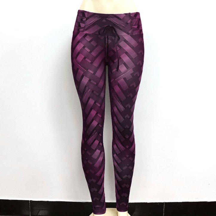 High Waist Iron Weave Print Push Up Yoga Workout Leggings - AmiraMart