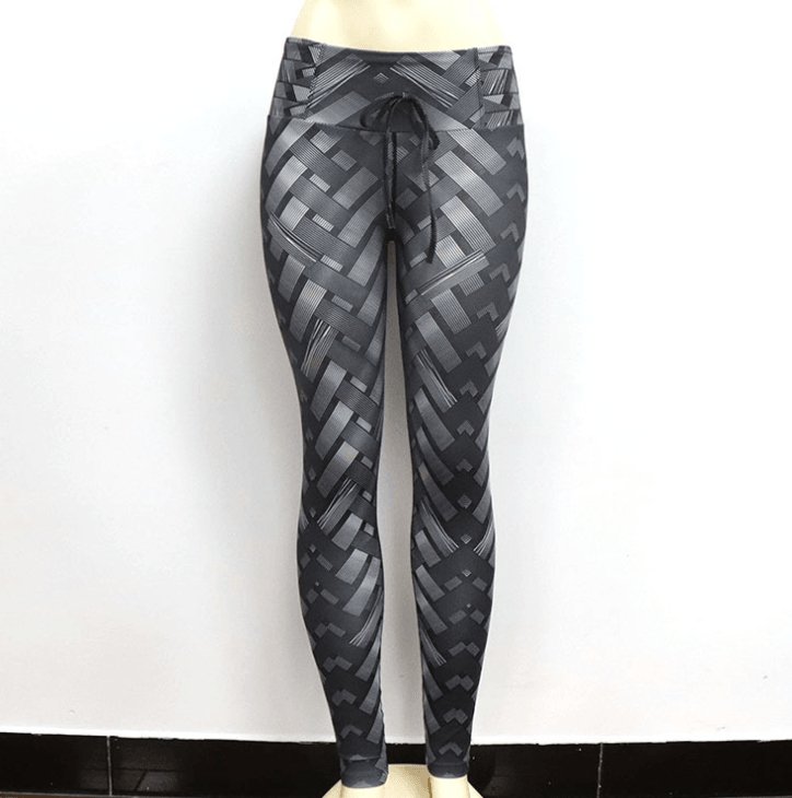High Waist Iron Weave Print Push Up Yoga Workout Leggings - AmiraMart