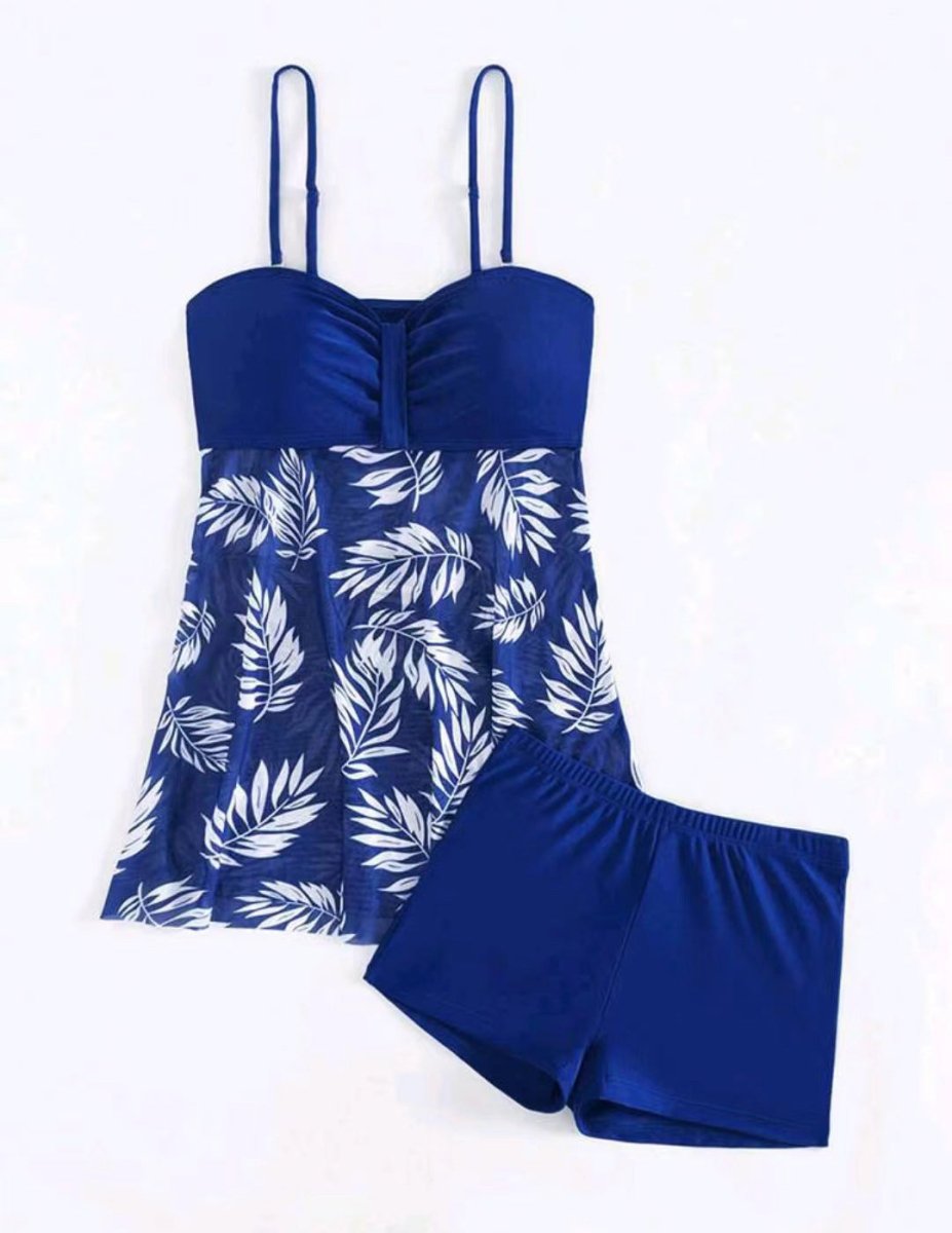 High Waist Mesh Split Boxer Swimsuit - AmiraMart