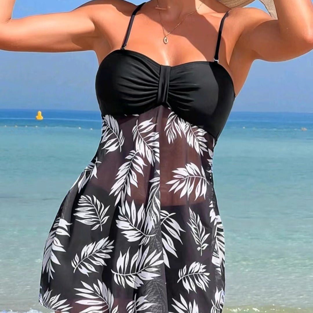 High Waist Mesh Split Boxer Swimsuit - AmiraMart