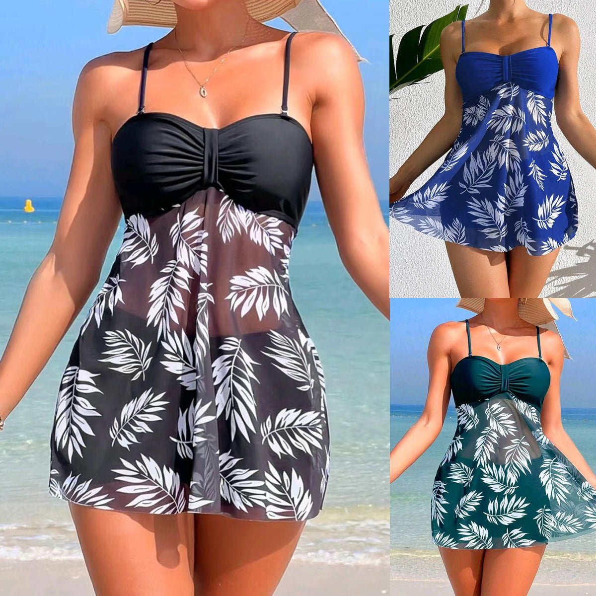 High Waist Mesh Split Boxer Swimsuit - AmiraMart