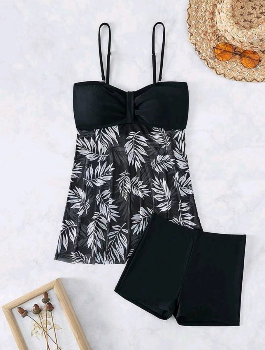 High Waist Mesh Split Boxer Swimsuit - AmiraMart