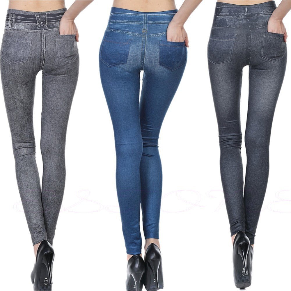 High Waisted Jeggings - Denim Leggings - AmiraMart