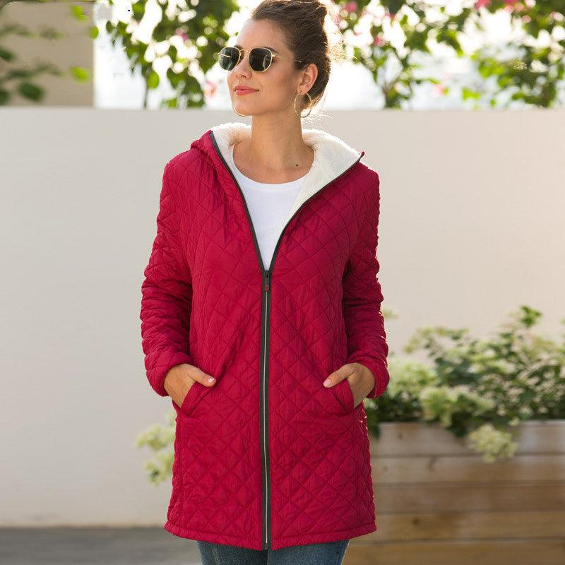 Hooded Long - sleeved Light Cotton Coat Women - AmiraMart