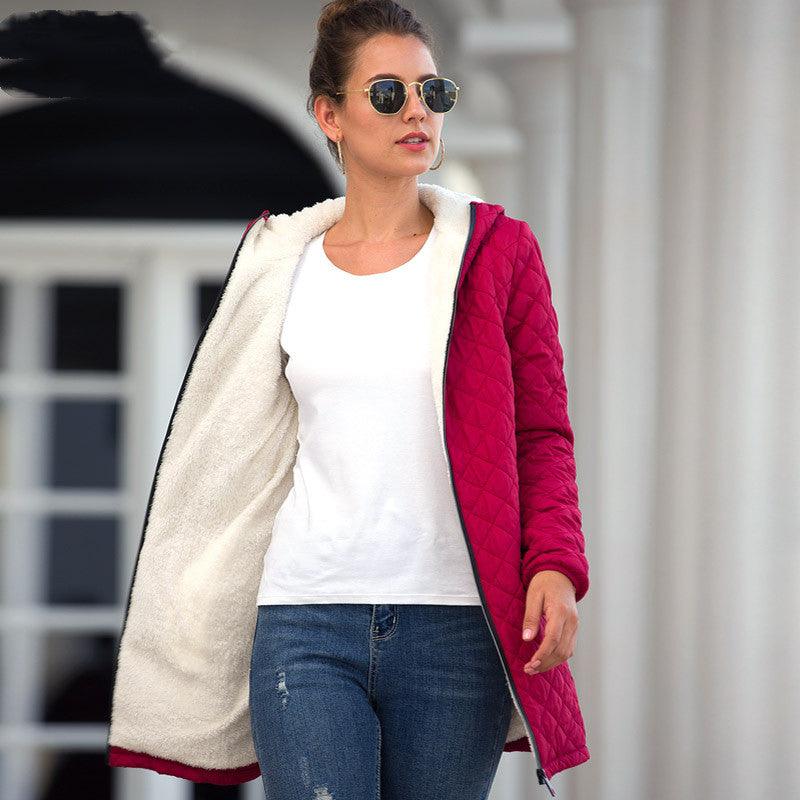 Hooded Long - sleeved Light Cotton Coat Women - AmiraMart