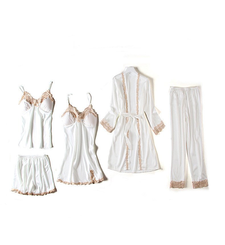 Ice Silk Five - Piece Sleeping Dress Set - AmiraMart