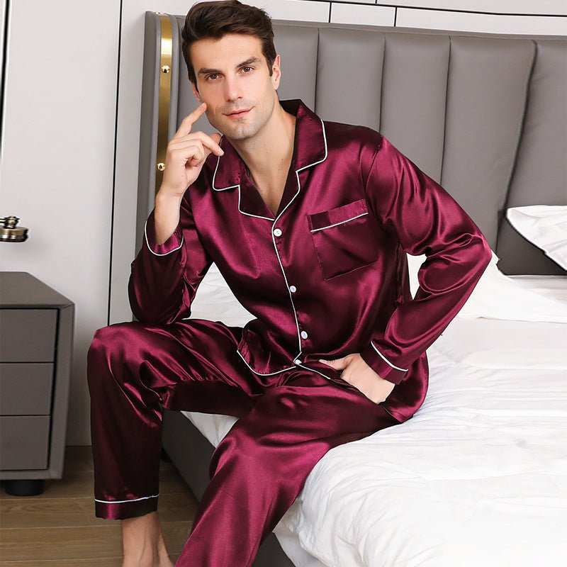 Ice Silk Men's Long Sleeve Loose Plus Size Pajamas Suit - AmiraMart