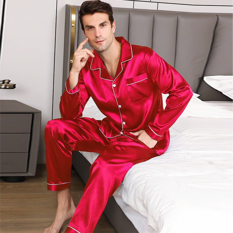 Ice Silk Men's Long Sleeve Loose Plus Size Pajamas Suit - AmiraMart